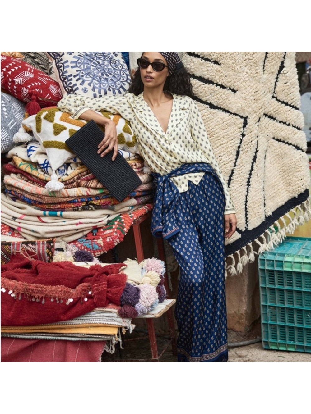 Doen NWOT LAVON FRINGE PANT IN BLEU TAORMINA PAISLEY